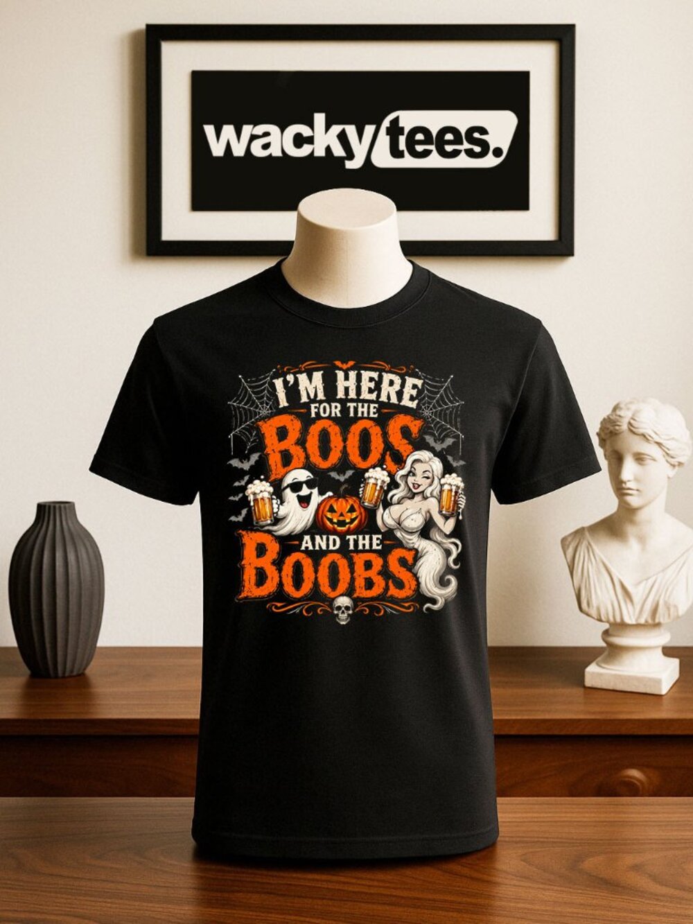 I'm here for the boos and the boobs Ghost with Girl Halloween Graphic Tee Shirt